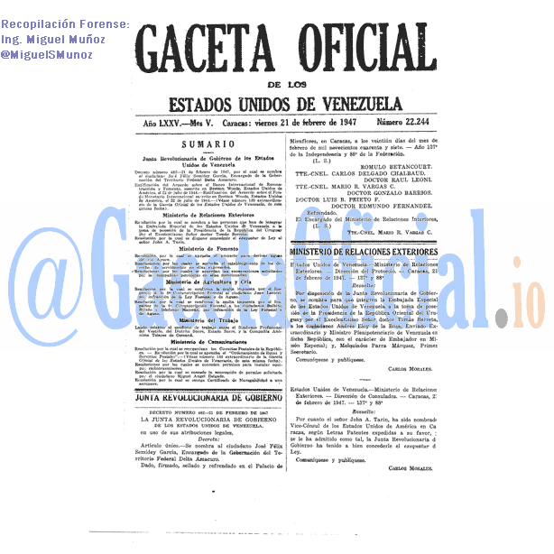 Gaceta Oficial 22244 del 21 Febrero 1947