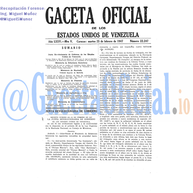 Gaceta Oficial 22247 del 25 Febrero 1947
