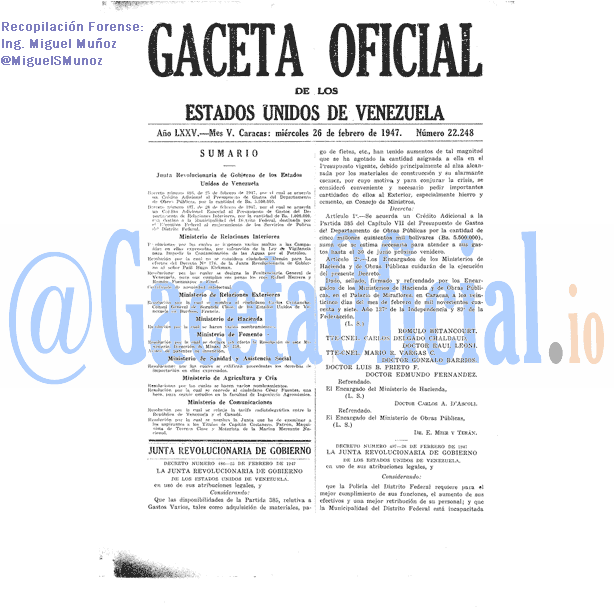 Gaceta Oficial 22248 del 26 Febrero 1947