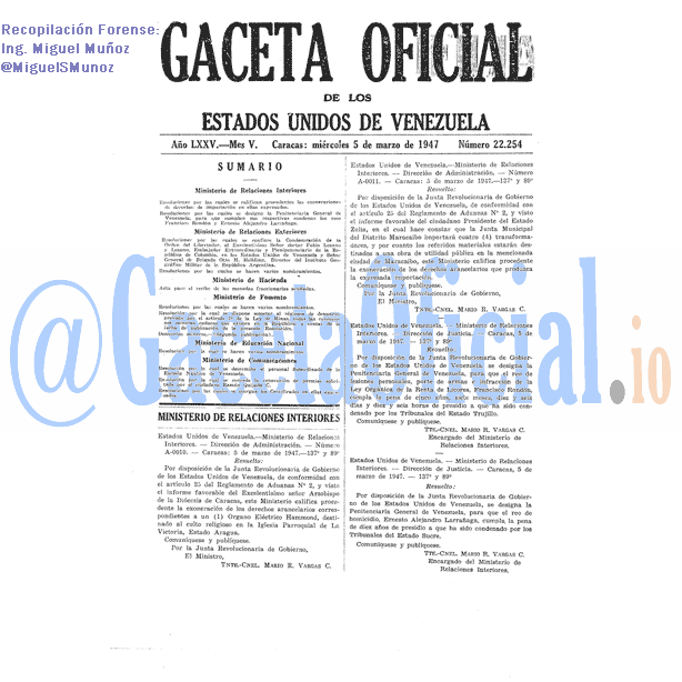 Gaceta Oficial 22254 del 5 Marzo 1947