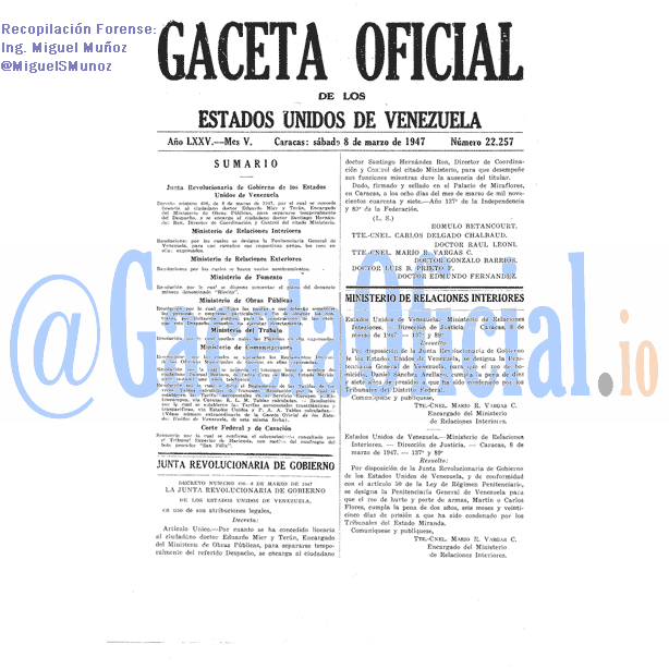 Gaceta Oficial 22257 del 8 Marzo 1947