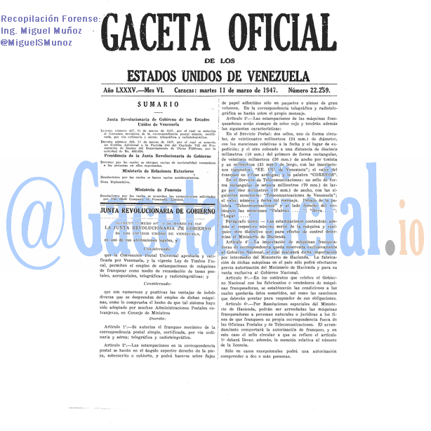 Gaceta Oficial 22259 del 11 Marzo 1947