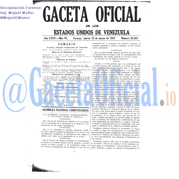 Gaceta Oficial 22261 del 13 Marzo 1947