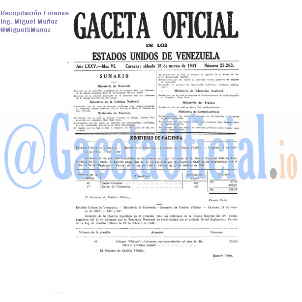 Gaceta Oficial 22263 del 15 Marzo 1947