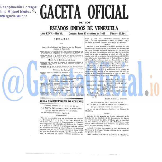 Gaceta Oficial 22264 del 17 Marzo 1947