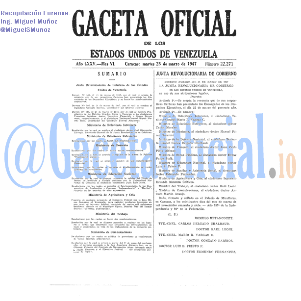 Gaceta Oficial 22271 del 25 Marzo 1947
