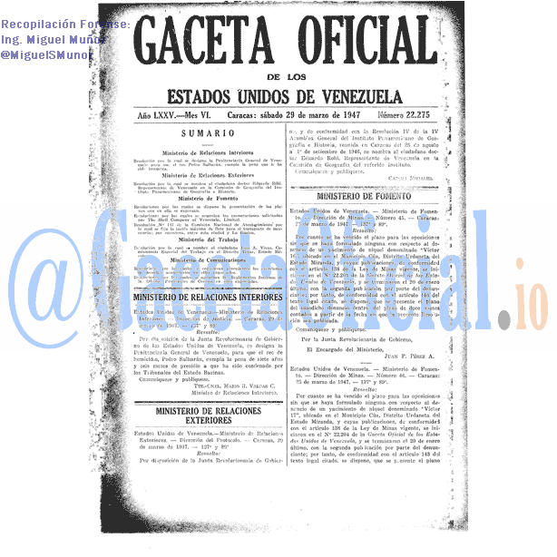 Gaceta Oficial 22275 del 29 Marzo 1947
