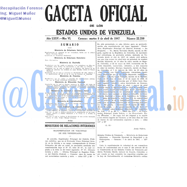 Gaceta Oficial 22280 del 8 Abril 1947