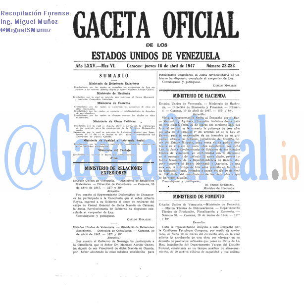Gaceta Oficial 22282 del 10 Abril 1947
