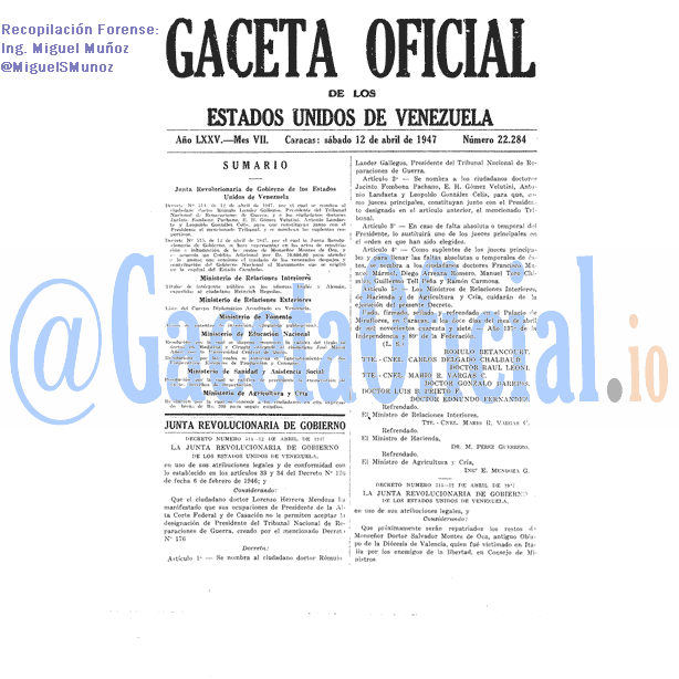 Gaceta Oficial 22284 del 12 Abril 1947