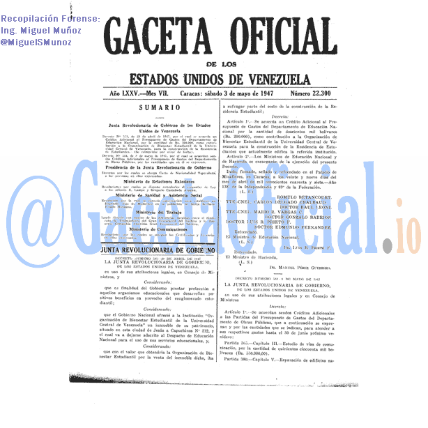 Gaceta Oficial 22300 del 3 Mayo 1947