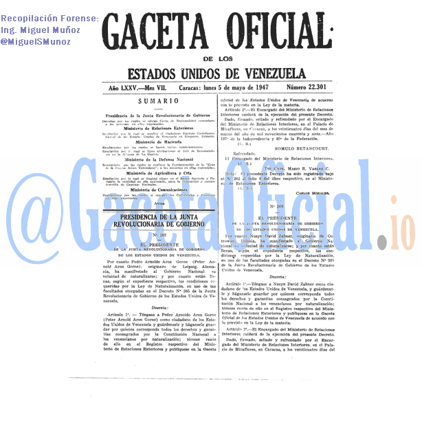 Gaceta Oficial 22301 del 5 Mayo 1947