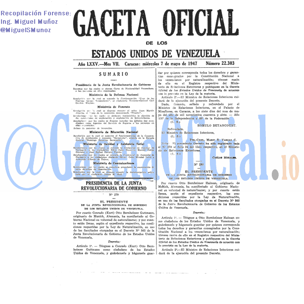 Gaceta Oficial 22303 del 7 Mayo 1947