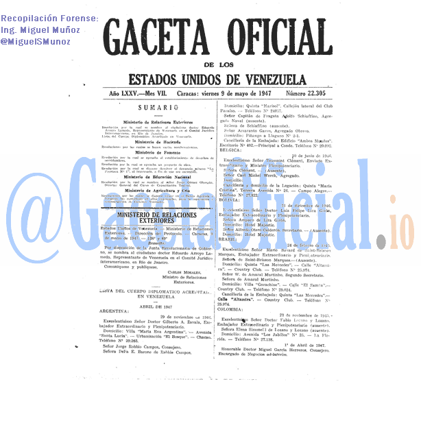 Gaceta Oficial 22305 del 9 Mayo 1947