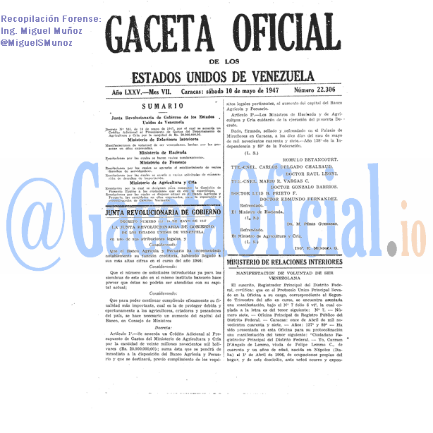 Gaceta Oficial 22306 del 10 Mayo 1947