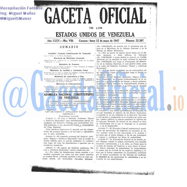 Gaceta Oficial 22307 del 12 Mayo 1947