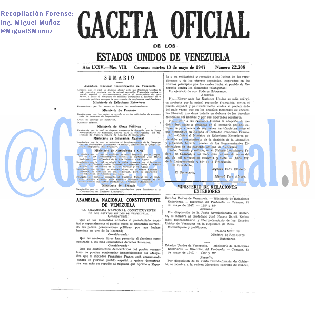 Gaceta Oficial 22308 del 13 Mayo 1947