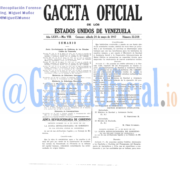 Gaceta Oficial 22318 del 24 Mayo 1947