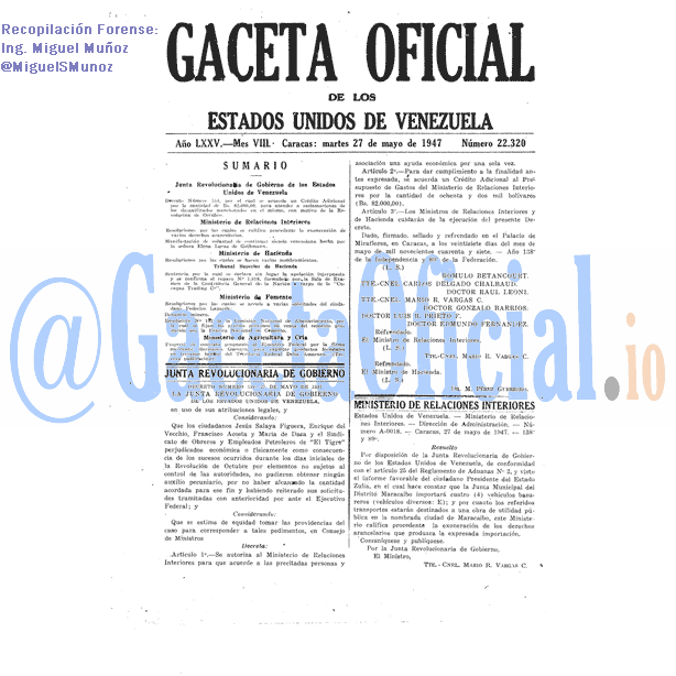 Gaceta Oficial 22320 del 27 Mayo 1947