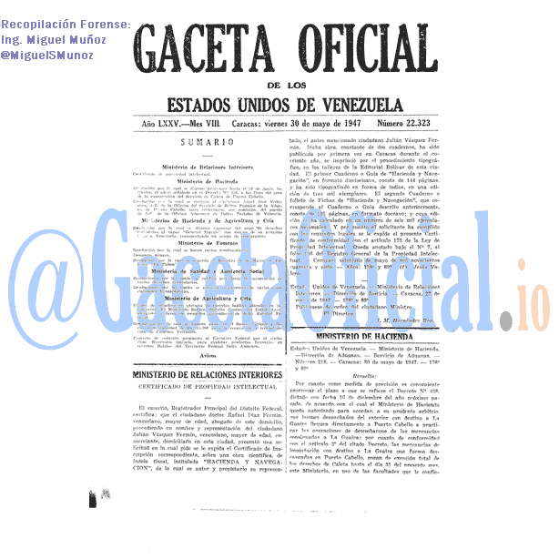 Gaceta Oficial 22323 del 30 Mayo 1947