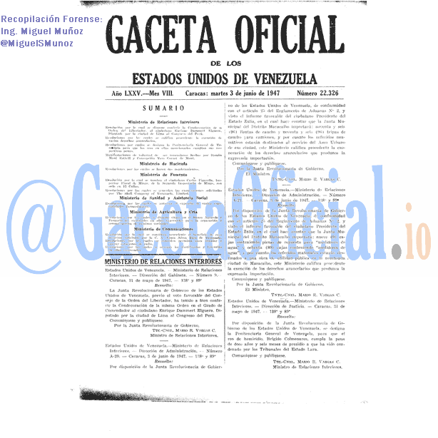 Gaceta Oficial 22326 del 3 Junio 1947