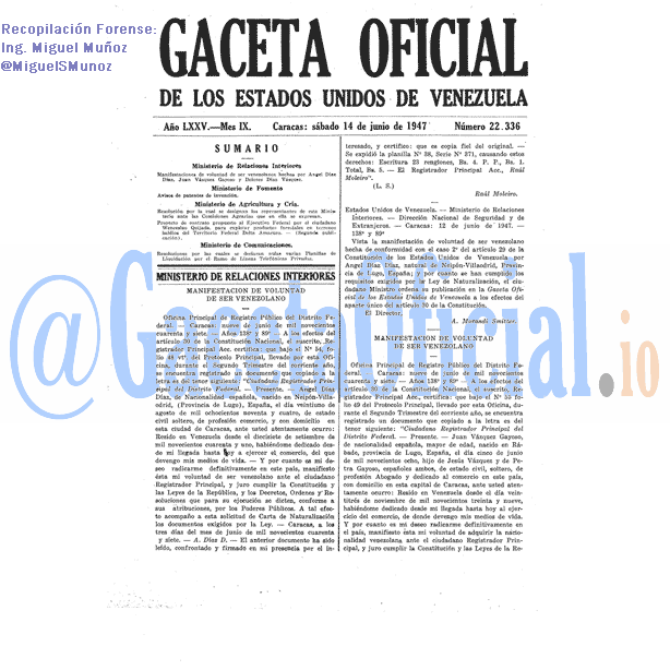 Gaceta Oficial 22336 del 14 Junio 1947