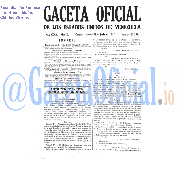 Gaceta Oficial 22348 del 28 Junio 1947