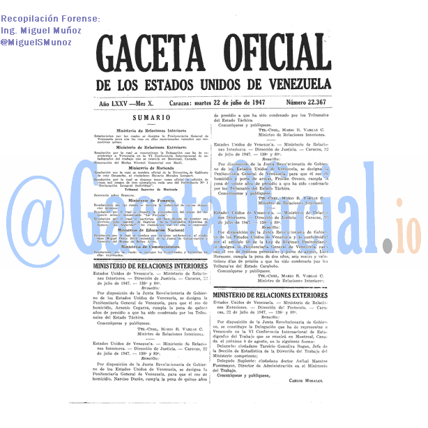 Gaceta Oficial 22367 del 22 Julio 1947