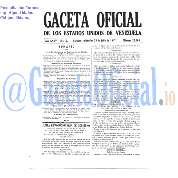 Gaceta Oficial 22368 del 23 Julio 1947