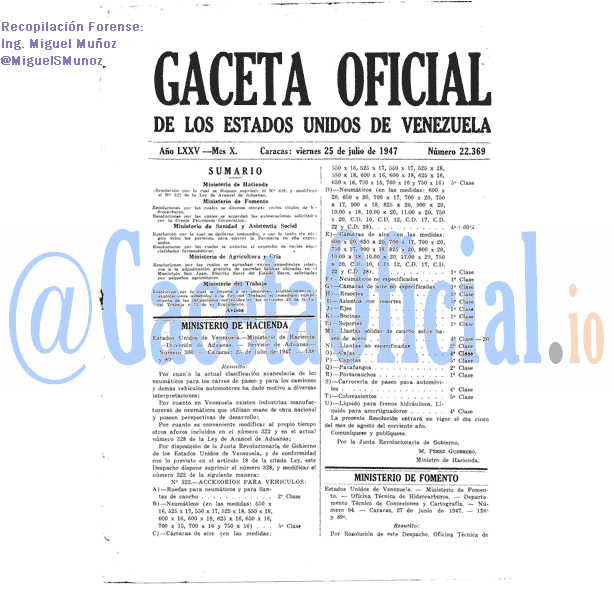 Gaceta Oficial 22369 del 25 Julio 1947