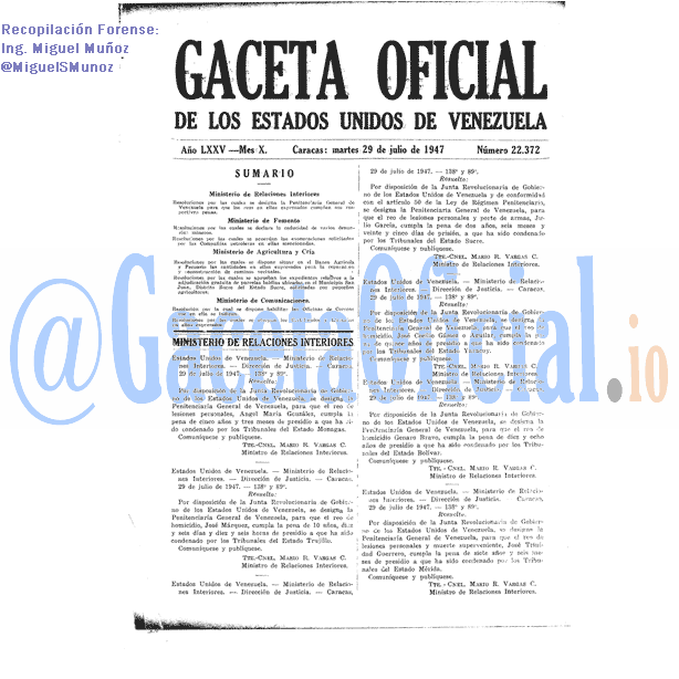 Gaceta Oficial 22372 del 29 Julio 1947