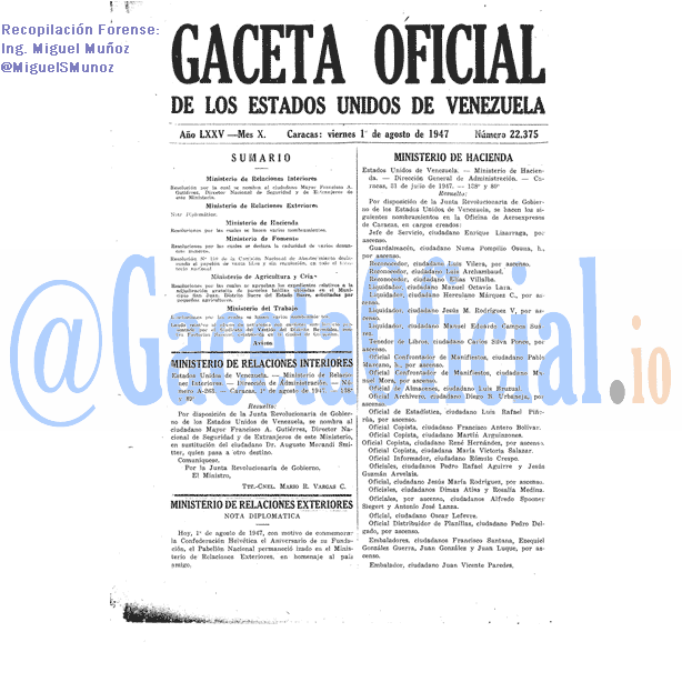 Gaceta Oficial 22375 del 1 Agosto 1947