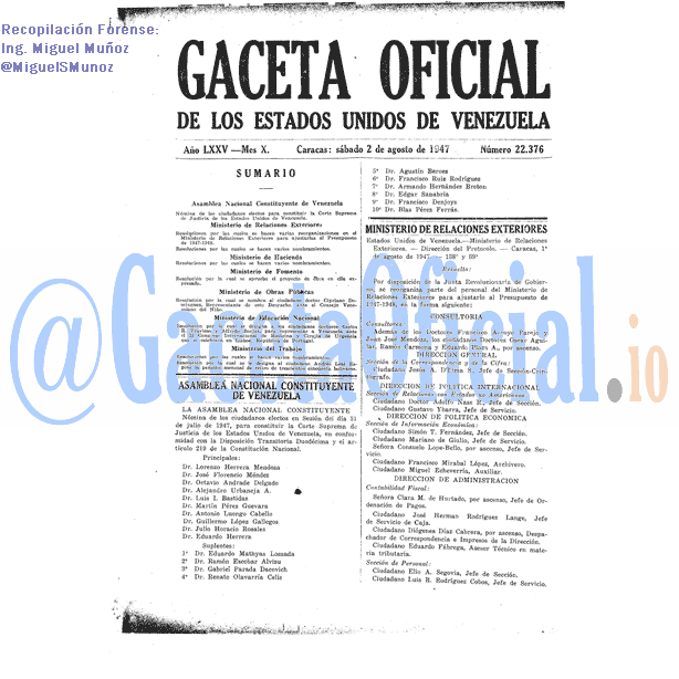 Gaceta Oficial 22376 del 2 Agosto 1947