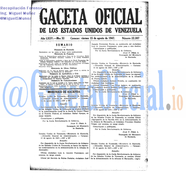 Gaceta Oficial 22387 del 15 Agosto 1947