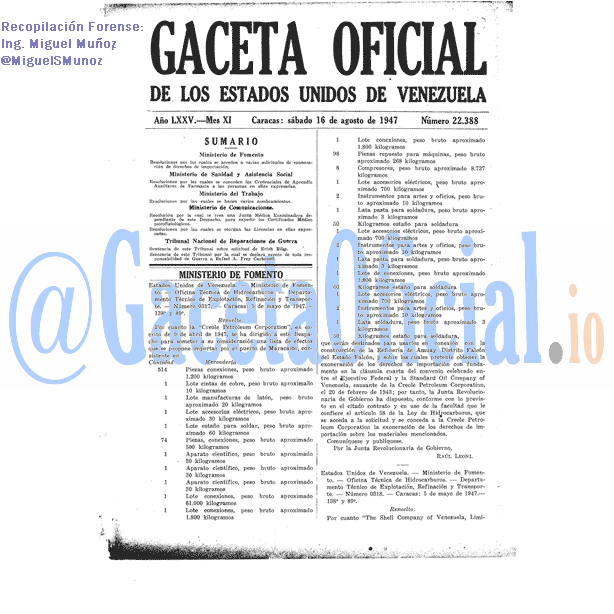 Gaceta Oficial 22388 del 16 Agosto 1947