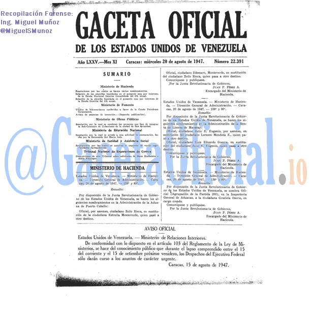 Gaceta Oficial 22391 del 20 Agosto 1947