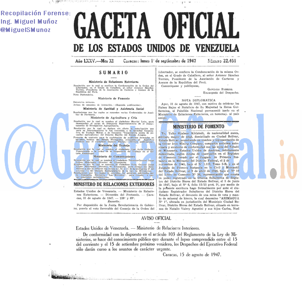 Gaceta Oficial 22401 del 1 Septiembre 1947