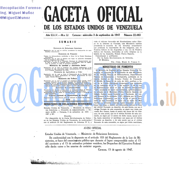 Gaceta Oficial 22403 del 3 Septiembre 1947