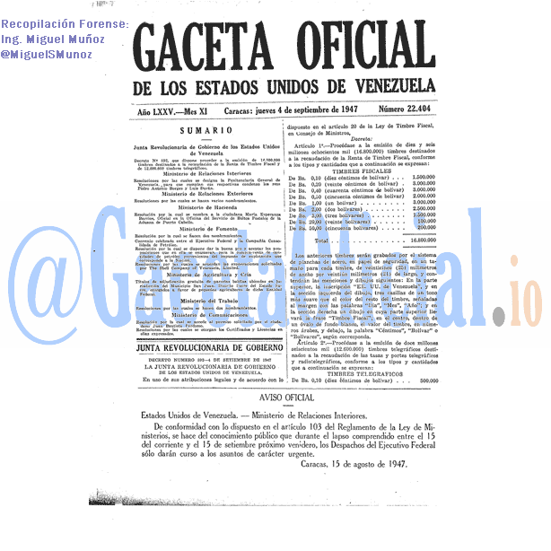 Gaceta Oficial 22404 del 4 Septiembre 1947