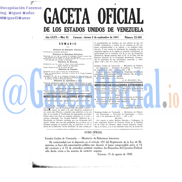 Gaceta Oficial 22405 del 5 Septiembre 1947