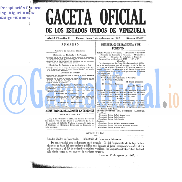 Gaceta Oficial 22407 del 8 Septiembre 1947