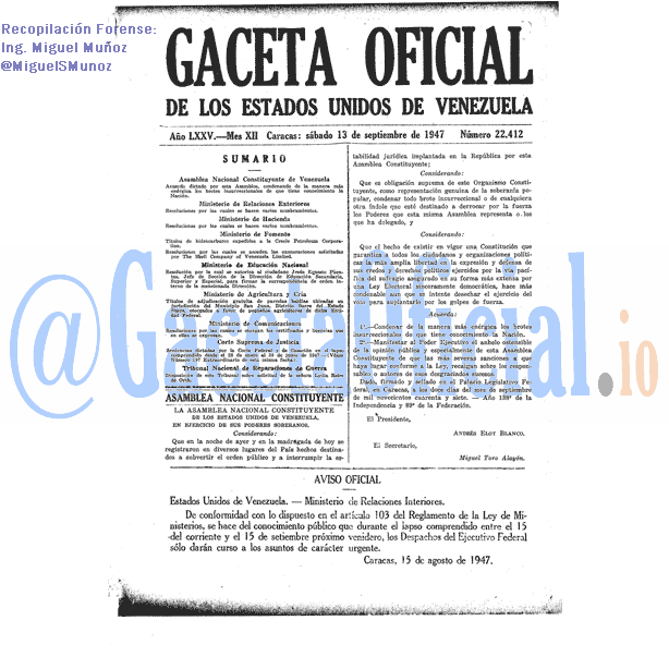 Gaceta Oficial 22412 del 13 Septiembre 1947