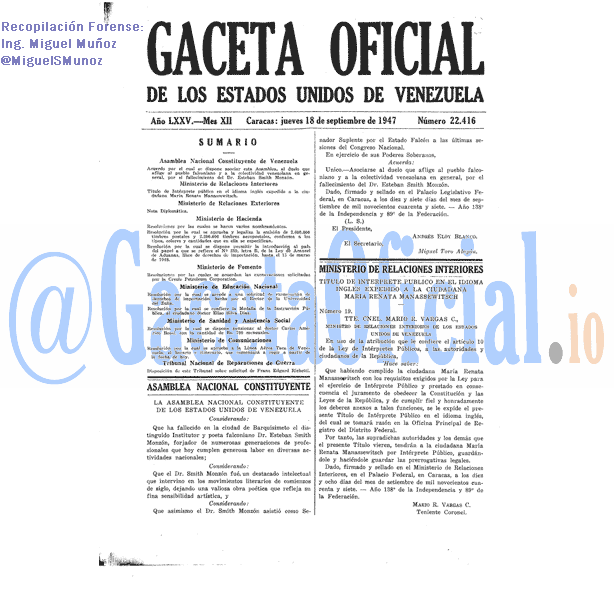 Gaceta Oficial 22416 del 18 Septiembre 1947