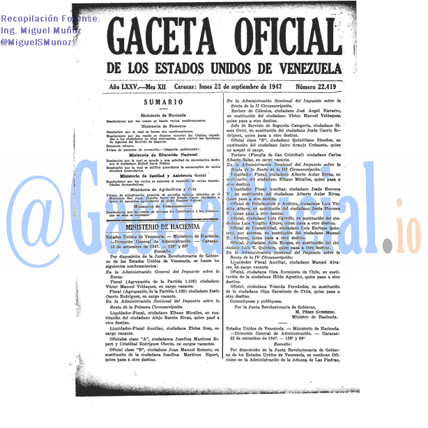 Gaceta Oficial 22419 del 22 Septiembre 1947