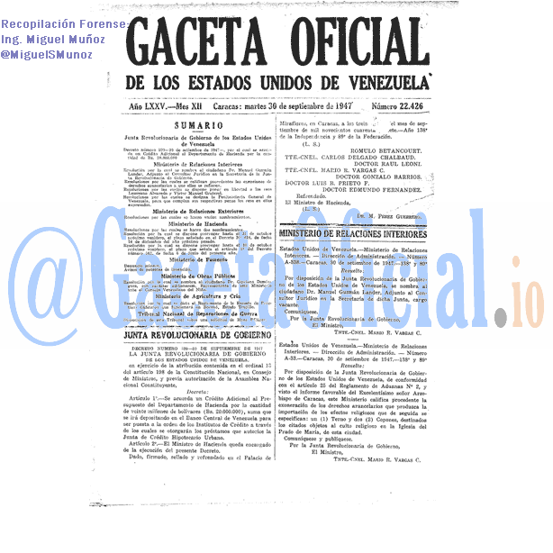 Gaceta Oficial 22426 del 30 Septiembre 1947