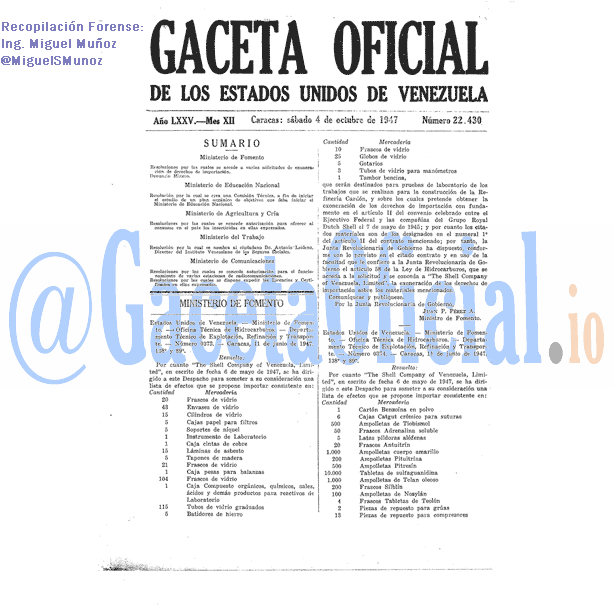 Gaceta Oficial 22430 del 4 Octubre 1947