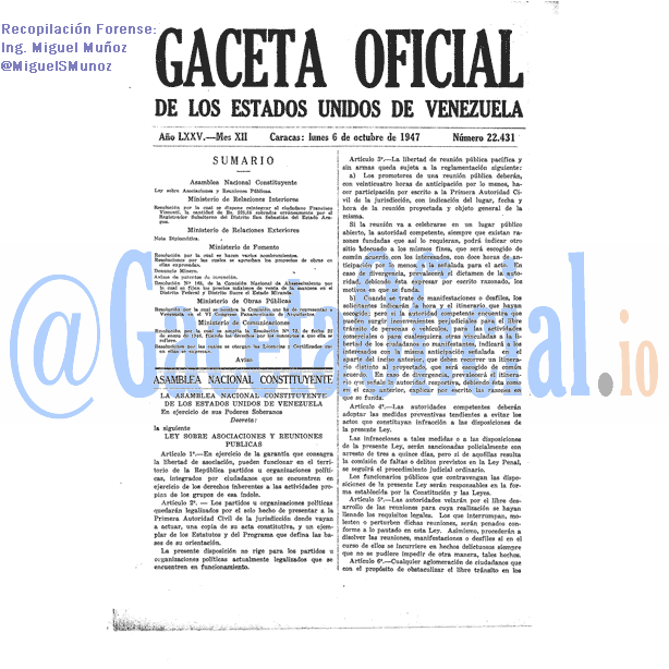 Gaceta Oficial 22431 del 6 Octubre 1947