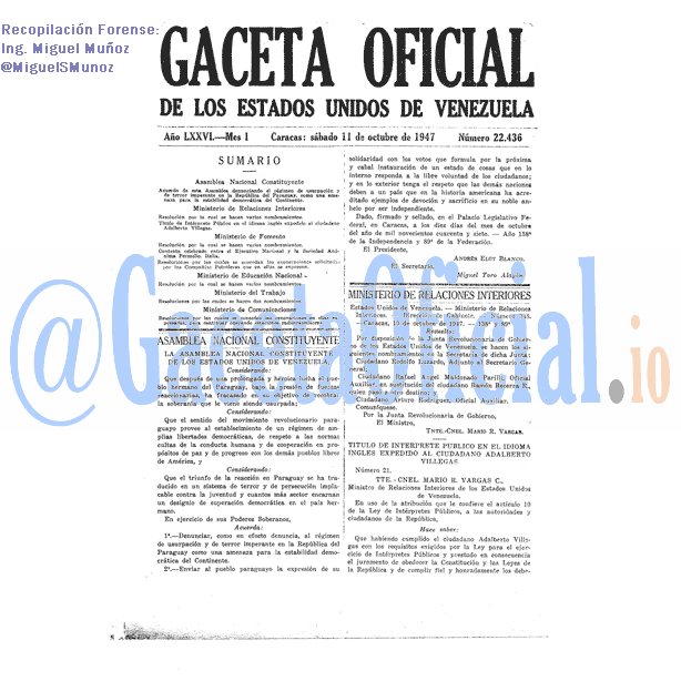 Gaceta Oficial 22436 del 11 Octubre 1947