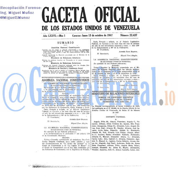 Gaceta Oficial 22437 del 13 Octubre 1947