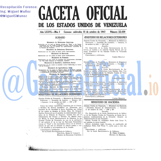 Gaceta Oficial 22439 del 15 Octubre 1947